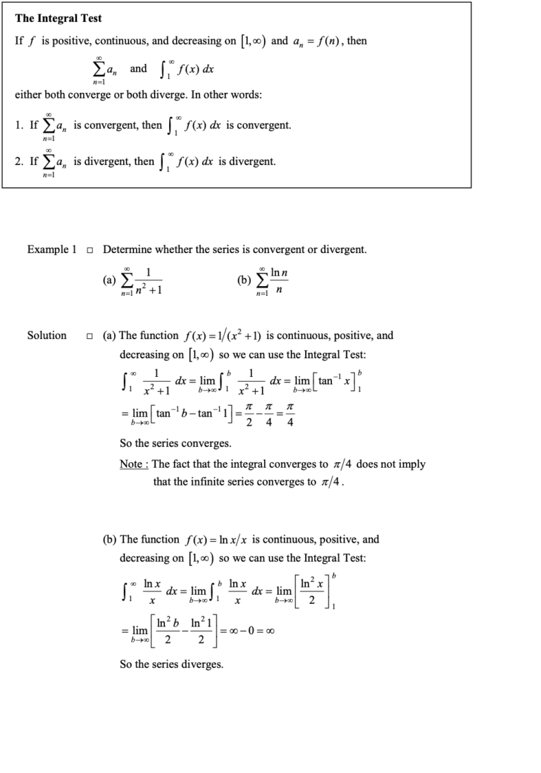 The Integral Test and p-Series in Infinite Sequences and Series